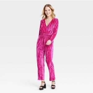 Womens Bell Long Sleeve Velvet Jumpsuit - A New Day Pink Size XS New With Tags